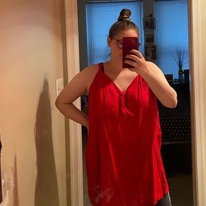 red flowy tank top blouse